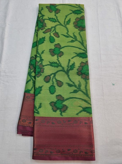 Teal And Red Kanchipuram Pure Silk Saree With Floral Motif – Kanchipuram Lakshaya Silks