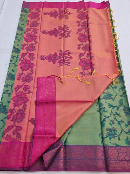 Cream And Teal Kanchipuram Pure Silk Sarees – Kanchipuram Lakshaya Silks