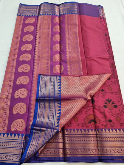 Red And Purple Kanchipuram Pure Silk Saree With Paisley Motif – Kanchipuram Lakshaya Silks
