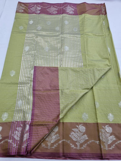 Yellow And Maroon Kanchipuram Pure Silk Saree With Embroidered Leaf Motif – Kanchipuram Lakshaya Silks