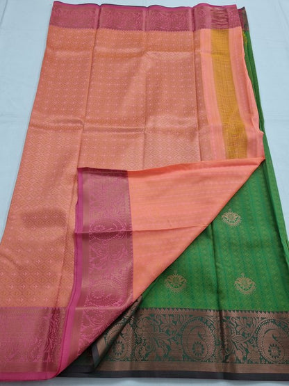 Kanchipuram Blended Trendy Fancy Yellow and Green Silk Sarees – Kanchipuram Lakshaya Silks