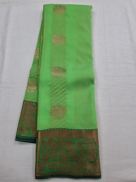 Green And Yellow Kanchipuram Pure Silk Saree With Diamond Pattern 096
