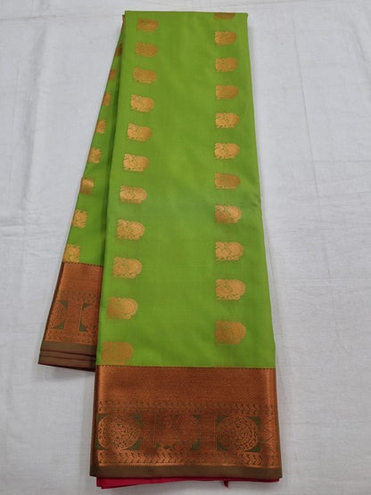 Green And Red Kanchipuram Pure Silk Saree With Temple Border – Kanchipuram Lakshaya Silks