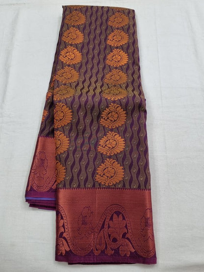 Maroon And Purple Kanchipuram Pure Silk Saree With Paisley Motif – Kanchipuram Lakshaya Silks