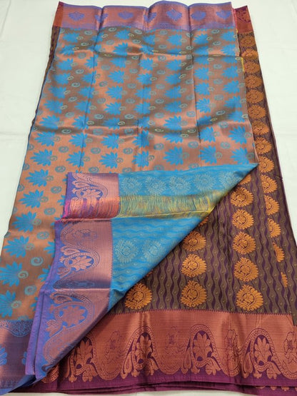 Maroon And Purple Kanchipuram Pure Silk Saree With Paisley Motif – Kanchipuram Lakshaya Silks