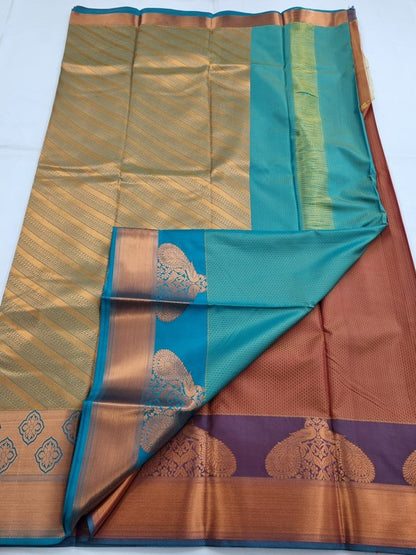 Mustard Yellow And Maroon Blue Kanchipuram Pure Silk Saree – Kanchipuram Lakshaya Silks