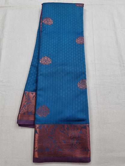Blue And Black Kanchipuram Pure Silk Saree With Rich Pallu – Kanchipuram Lakshaya Silks