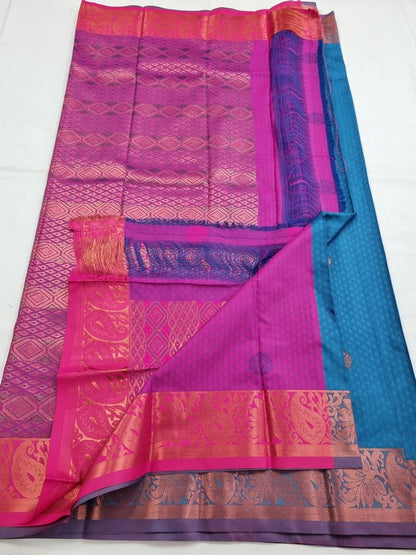 Blue And Black Kanchipuram Pure Silk Saree With Rich Pallu – Kanchipuram Lakshaya Silks