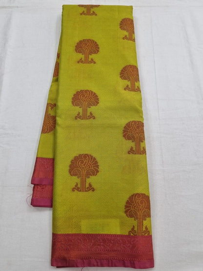 Yellow And Green Kanchipuram Pure Silk Saree With Floral Buta – Kanchipuram Lakshaya Silks