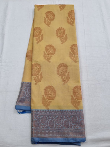 Beige And Yellow Kanchipuram Pure Silk Sarees
