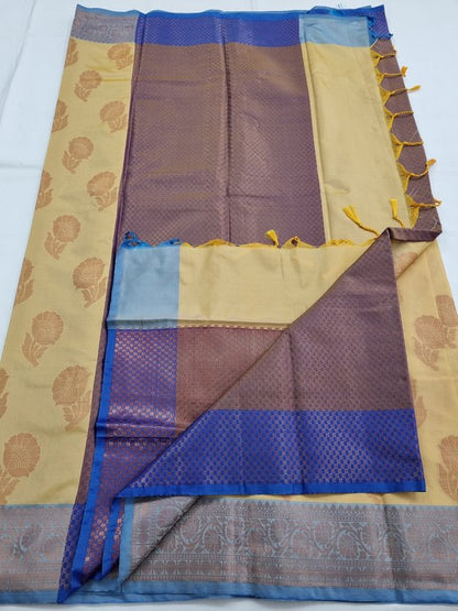 Beige And Yellow Kanchipuram Pure Silk Sarees – Kanchipuram Lakshaya Silks
