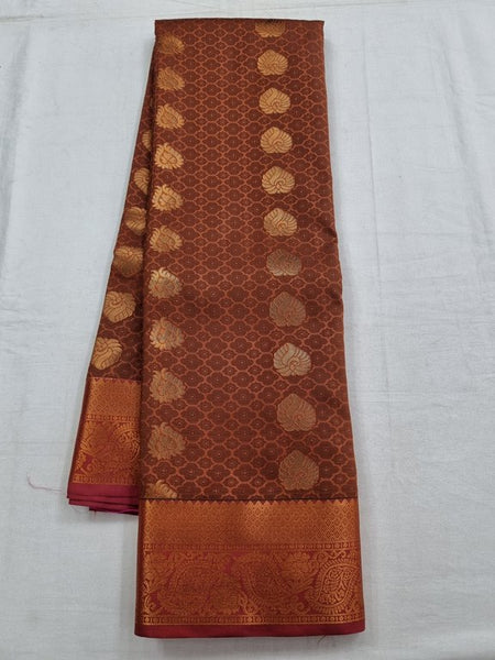 Burgundy And Orange Kanchipuram Pure Silk Sarees