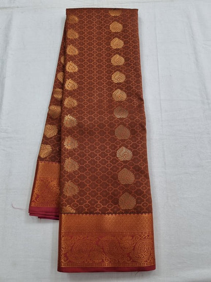Burgundy And Orange Kanchipuram Pure Silk Sarees – Kanchipuram Lakshaya Silks