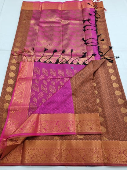 Burgundy And Orange Kanchipuram Pure Silk Sarees – Kanchipuram Lakshaya Silks