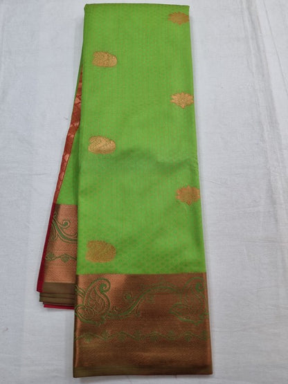 Green And Teal Kanchipuram Pure Silk Saree With Leaf Motif – Kanchipuram Lakshaya Silks