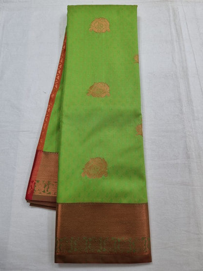 Green And Green Kanchipuram Pure Silk Saree With Zari Border – Kanchipuram Lakshaya Silks