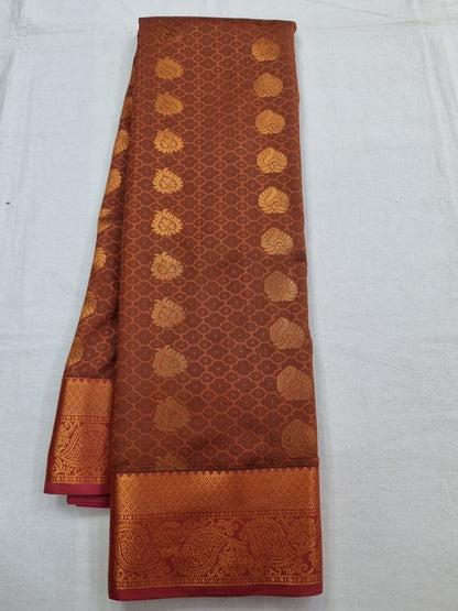 Red And Brown Kanchipuram Pure Silk Saree With Paisley – Kanchipuram Lakshaya Silks