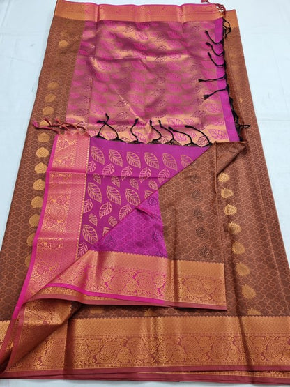 Red And Brown Kanchipuram Pure Silk Saree With Paisley – Kanchipuram Lakshaya Silks