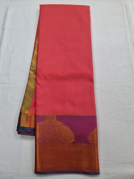 Orange And Pink Kanchipuram Pure Silk Saree With Floral Buta