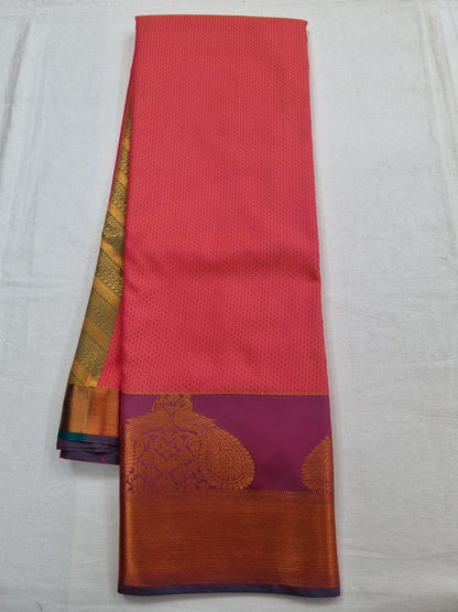 Orange And Pink Kanchipuram Pure Silk Saree With Floral Buta – Kanchipuram Lakshaya Silks
