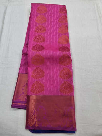 Pink And Pink and maroon Kanchipuram Pure Silk Saree With Floral Pattern – Kanchipuram Lakshaya Silks