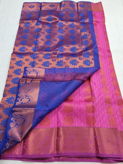 Pink And Pink and maroon Kanchipuram Pure Silk Saree With Floral Pattern – Kanchipuram Lakshaya Silks