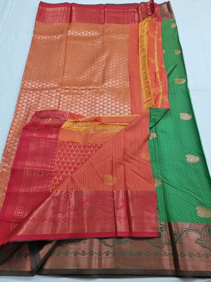 Green And Yellow Kanchipuram Pure Silk Saree – Kanchipuram Lakshaya Silks