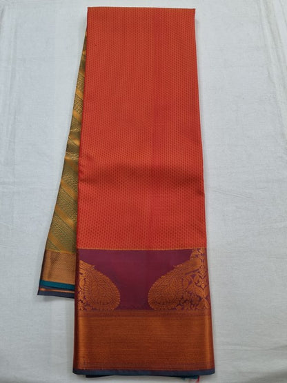 Red And Maroon Kanchipuram Pure Silk Saree With Floral Buta – Kanchipuram Lakshaya Silks