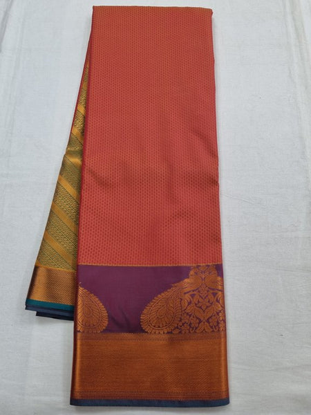Rose Gold And Navy Blue Kanchipuram Pure Silk Sarees