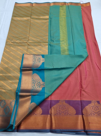 Rose Gold And Navy Blue Kanchipuram Pure Silk Sarees – Kanchipuram Lakshaya Silks