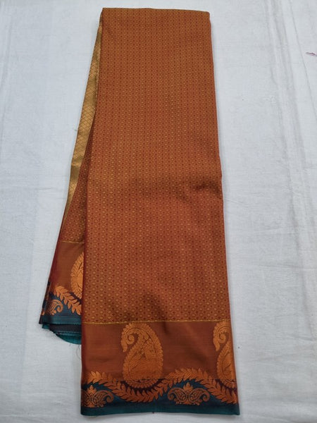 Red And Blue Kanchipuram Pure Silk Saree With Temple Border