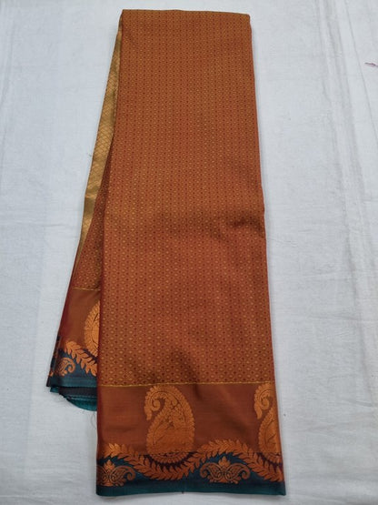 Red And Blue Kanchipuram Pure Silk Saree With Temple Border – Kanchipuram Lakshaya Silks