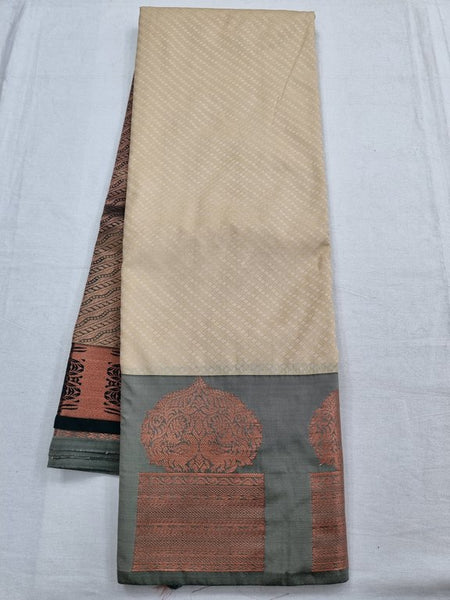 Cream And Maroon Kanchipuram Pure Silk Sarees