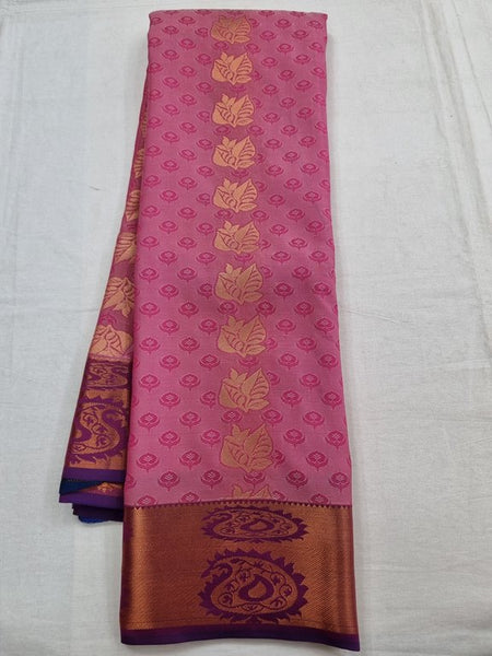 Pink And Maroon Kanchipuram Pure Silk Saree With Floral Motif