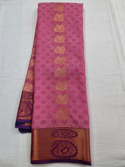 Pink And Maroon Kanchipuram Pure Silk Saree With Floral Motif – Kanchipuram Lakshaya Silks