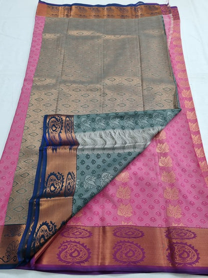 Pink And Maroon Kanchipuram Pure Silk Saree With Floral Motif – Kanchipuram Lakshaya Silks