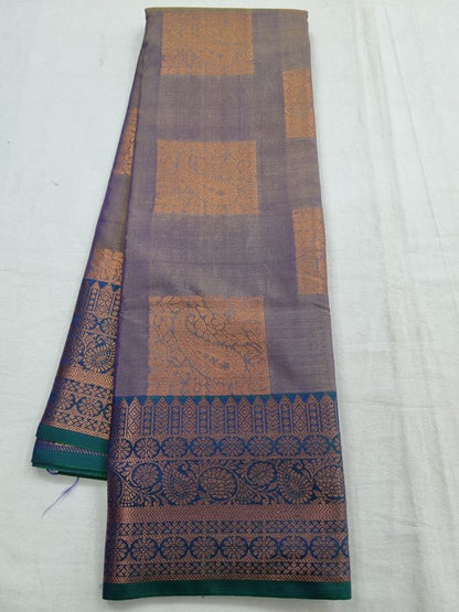 Maroon And Blue Kanchipuram Pure Silk Saree With Striped Pattern – Kanchipuram Lakshaya Silks