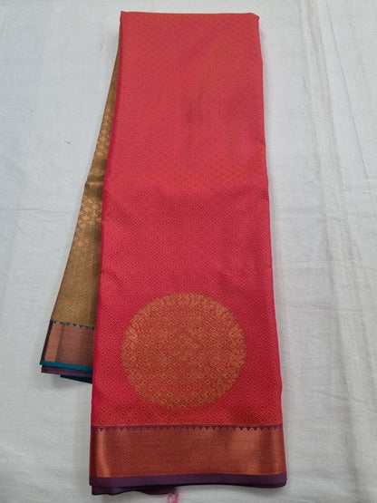 Pink And Red Kanchipuram Pure Silk Saree With Gold Zari Work – Kanchipuram Lakshaya Silks