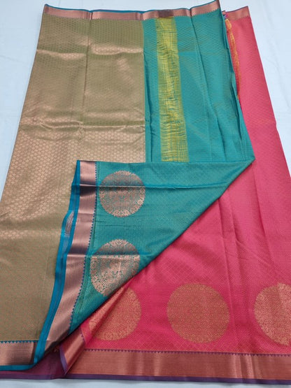 Pink And Red Kanchipuram Pure Silk Saree With Gold Zari Work – Kanchipuram Lakshaya Silks