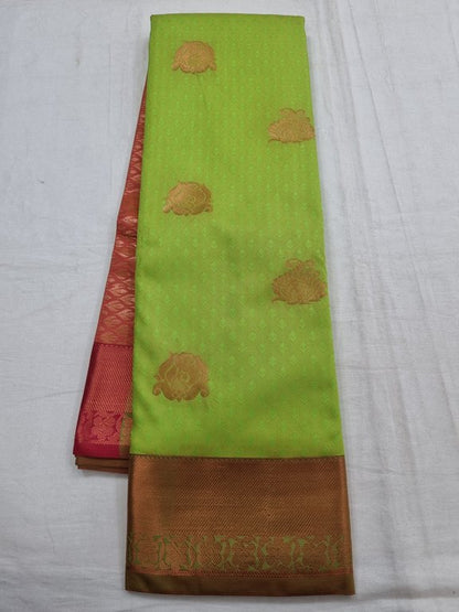 Yellow And Green Kanchipuram Pure Silk Saree With Gold Work On Border – Kanchipuram Lakshaya Silks
