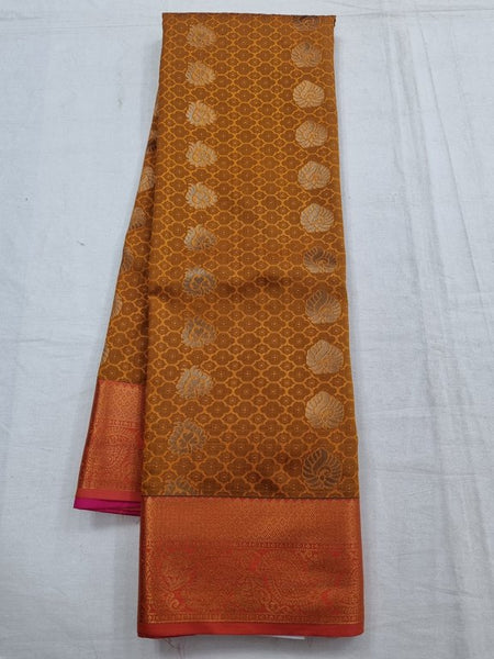 Red And White Kanchipuram Pure Silk Saree With Temple Border