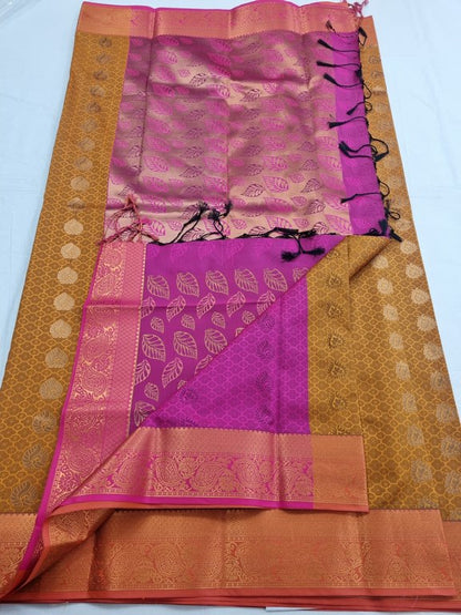 Red And White Kanchipuram Pure Silk Saree With Temple Border – Kanchipuram Lakshaya Silks