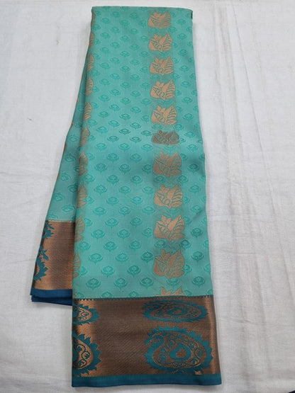 Green And Blue Kanchipuram Pure Silk Saree With Paisley Motif – Kanchipuram Lakshaya Silks