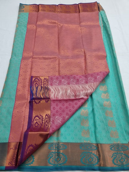 Green And Blue Kanchipuram Pure Silk Saree With Paisley Motif – Kanchipuram Lakshaya Silks