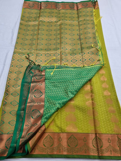 Yellow And Light Green Kanchipuram Pure Silk Sarees – Kanchipuram Lakshaya Silks