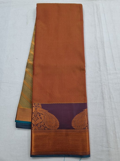 Blue And Maroon Kanchipuram Pure Silk Saree With Floral Buta – Kanchipuram Lakshaya Silks