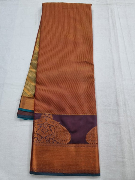 Maroon And Gold Kanchipuram Pure Silk Saree With Embroidered Paisley Motif