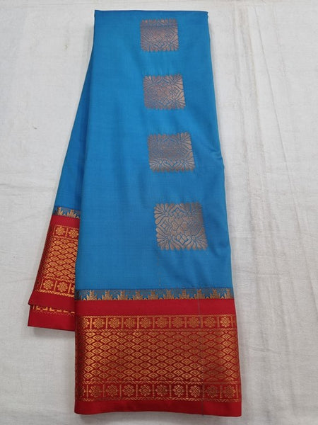 Blue And Red Kanchipuram Pure Silk Sarees