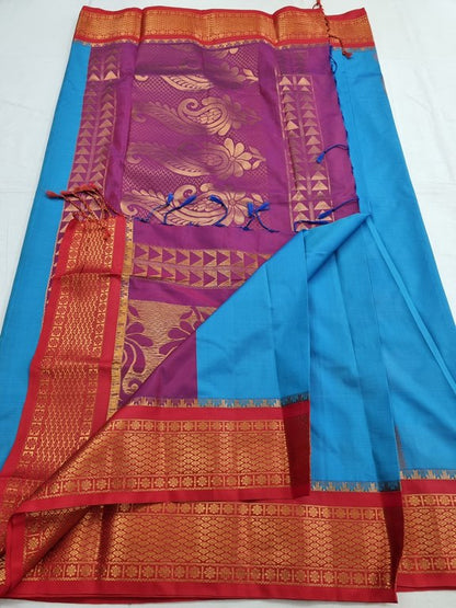 Blue And Red Kanchipuram Pure Silk Sarees – Kanchipuram Lakshaya Silks