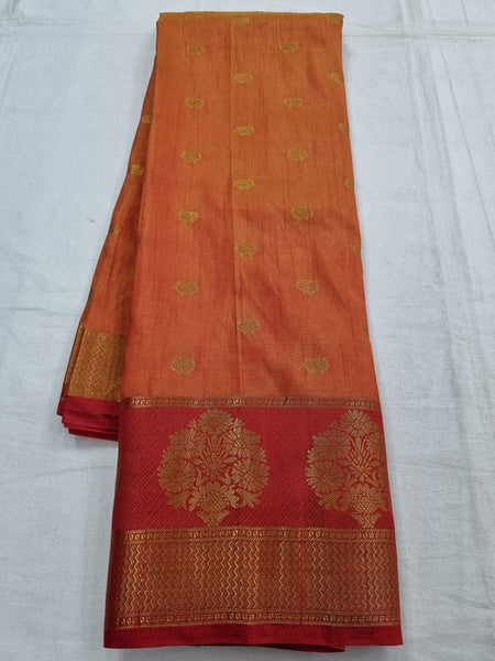 Red And Red Kanchipuram Pure Silk Saree With Temple Border